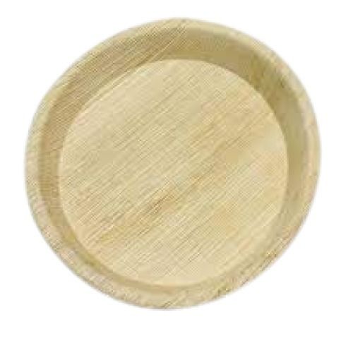 Disposable White With Brown Round Shape Arecanut Leaf Plate For Parties