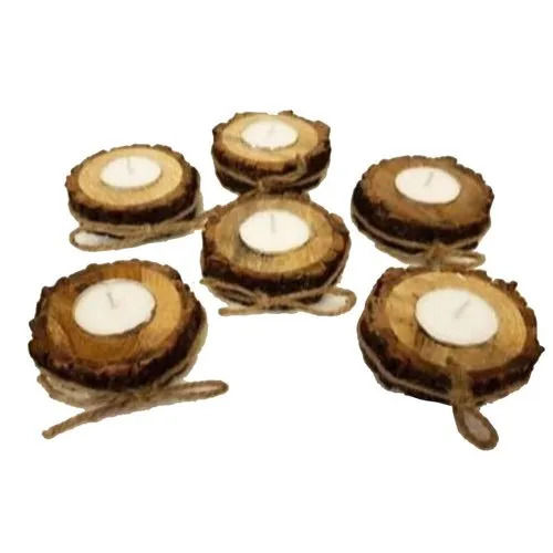 Round Polished Wooden Candle Holder