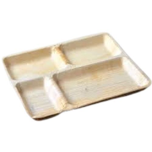 4 Compartment Rectangle Shape Arecanut Leaf Plates, 70 Pieces Pack