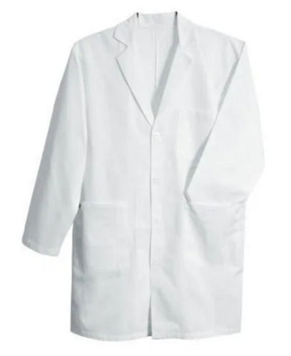 White Full Sleeves Notch Collar Plain Cotton Doctor Lab Coat For Unisex