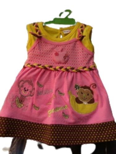 Modern Plain Dyed Sleeveless Casual Wear Printed Cotton Frock For Girl Age Group: 2-5