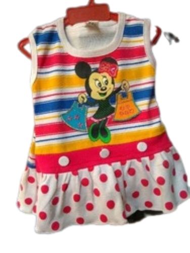 Trendy Printed Sleeveless Cotton Casual Wear Frock For Baby Girl