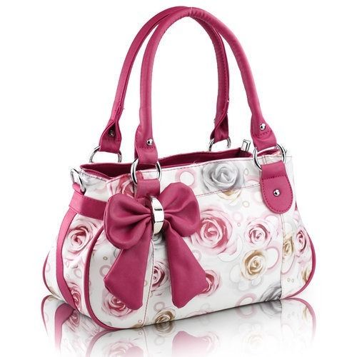 White And Pink 13 Inch Long Rectangular Canvas Ladies Stylish Handle Bag