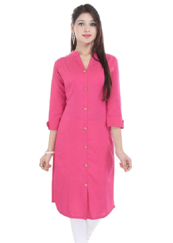 3/4th Sleeve Shirt Style Casual Wear Plain Cotton Ladies Kurtis