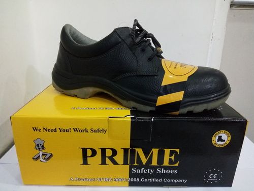 Industrial Genuine Buff Leather Double Density Sole Worker Safety Shoes (Black)