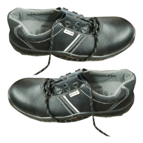 Black Laces Closure Plain Leather Safety Shoes For Mens