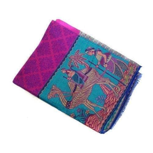 Multicolor Multi-Colored Casual Embroidery Printed Machine Made Woolen Shawls For Women