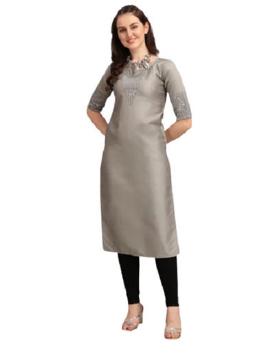 Party Wear Short Sleeve Simple Embroidered Silk Kurtis For Ladies Bust Size: 30 Inch (In)