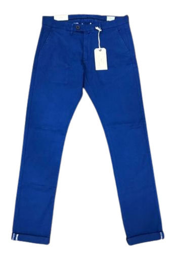 Blue Quick Dry No Fade Regular Slim Fit Style Button Closure Mens Trousers Casual Wear