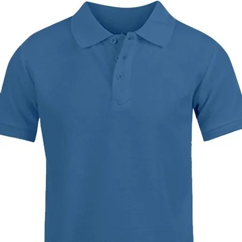 Blue Soft Comfortable Plain Pattern Polo Collar Short Sleeves Style Cotton T-Shirts