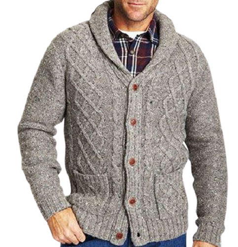 Grey Wooden Full Sleeve Knitted Mens Cardigan 