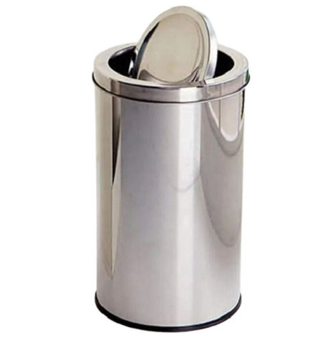 Silver 20X30 Inches Round Polish Finished Stainless Steel Dustbin For Commercial And Residential