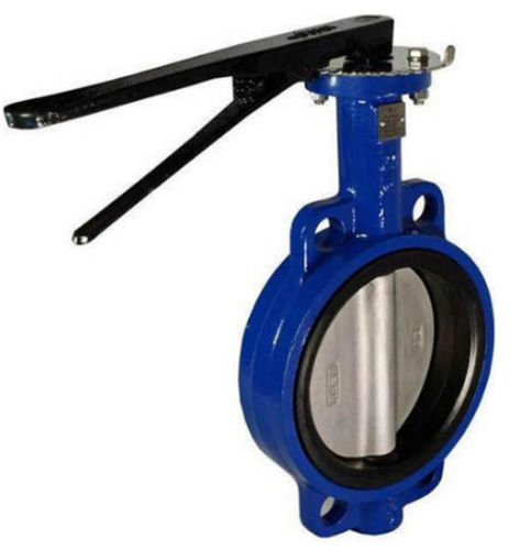 Blue And Black 6X2X6 Inches Round Medium Pressure Cast Iron Wafer Butterfly Valve