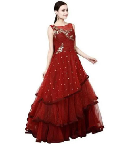 Short Sleeve Modern Net Embroidered Designer Gown For Ladies Bust Size: 334 Inch (In)