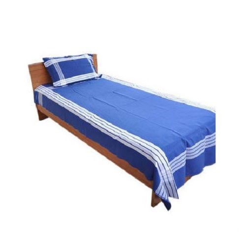 Blue And White 152 X 228 Cm Rectangular Cotton Plain Single Bed Sheet 