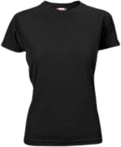 Ladies Plain Black Round Neck Short Sleeve Polyester T Shirt For Casual Day To Day Use Age Group: 23-30