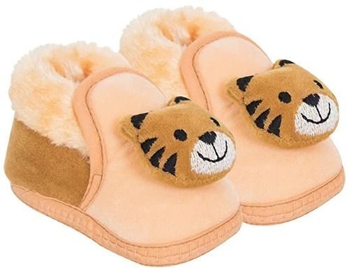Medium Size Semi Round Toe Lace Closure Tiger Face Velvet Booties Shoes For Babies