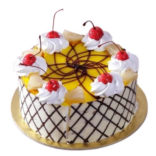 Solid Cream Round Eggless Pineapple Cake For Parties And Events Pack Size: 1 Kg