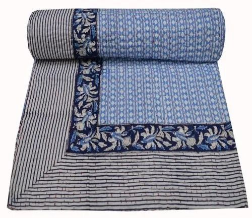 Washable 60 Inch Printed Soft Cotton Kantha Quilt Size: King