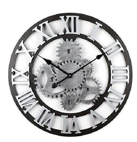 Brown 24 Inches Round Roman Iron Made Wall Clock For Home