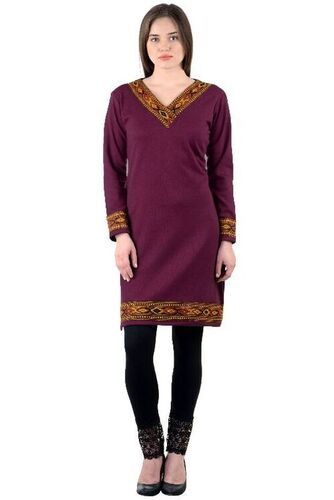 Ladies Full Sleeves Printed Woolen Kurti For Casual Wear