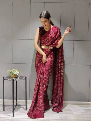 SGF11- Women's Cotton Linen Silk Saree With Kalamkari Print and Zari With Blouse  Piece (Purple) : Amazon.in: Fashion