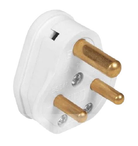 White 220 Voltage And 12 Ampere 80 Grams Plastic And Brass Electrical Plug