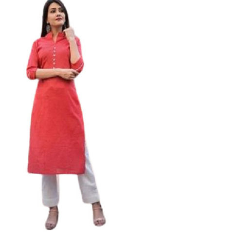 Red Comfortable Breathable Stylish Trendy Summer Plain High-Quality Cotton Kurti