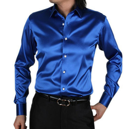 Formal Wear Men Full Sleeve Blue Plain Silk Shirt at Best Price in ...