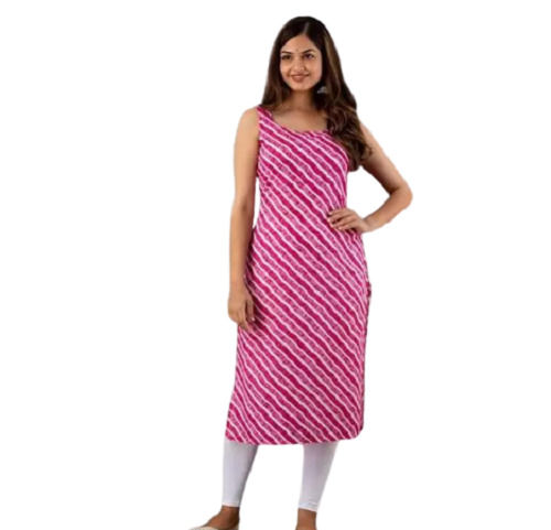 Sleeveless and Anti Wrinkle Casual Wear Printed Cotton Kurtis For Ladies