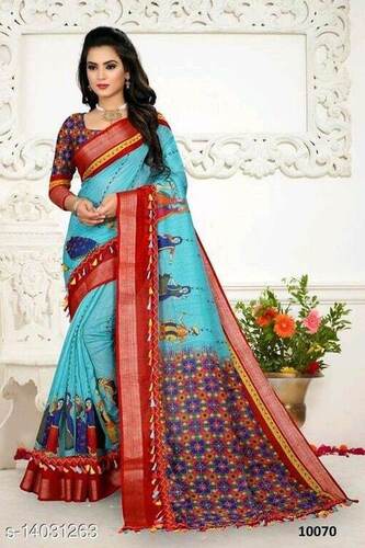 Women Linen Cotton Slub Sarees