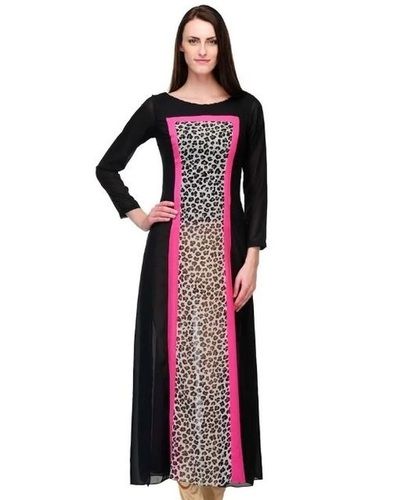 3 By 4 Sleeve Printed Georgette Casual Long Kurti Bust Size: 34 Inch (In)