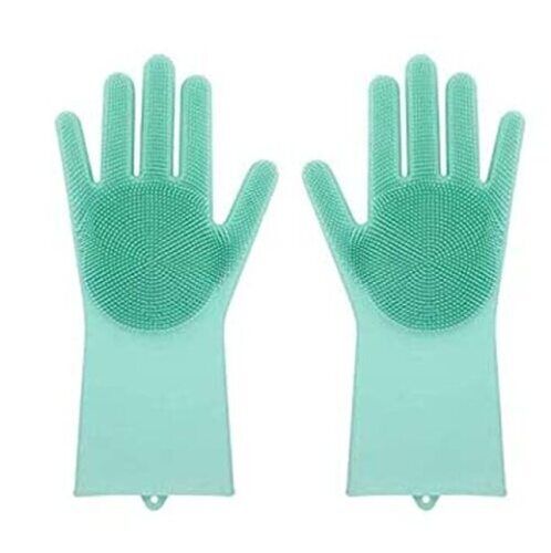 Sky Blue Comfortable Washable Full Finger Silicone Dish Washing Kitchen Gloves