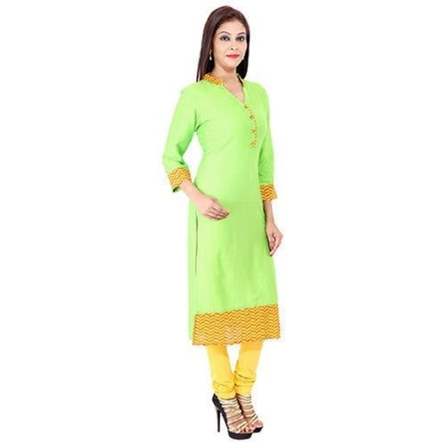 Labelled Size Breathable Modern Style Long Sleeves Plain Pattern Rayon Kurti Bust Size: 33-38 Inch (In)