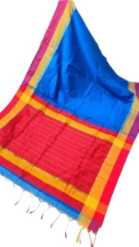 Blue Light Weight Soft Resam Embroidered Printed Pattern Cotton Silk Fancy Saree