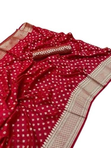 Red Lustrous Moisture Absorbent Printed Pattern Festive Occasion Soft Silk Saree