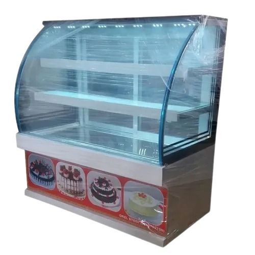 Silver Polished Finish Stainless Steel And Glass Body Cake Display Counter 