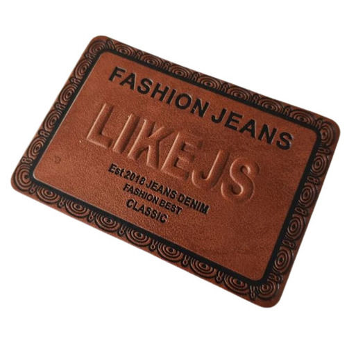 Brown Printed Rectangular 5 X 3 Inch Leather Jeans Tag