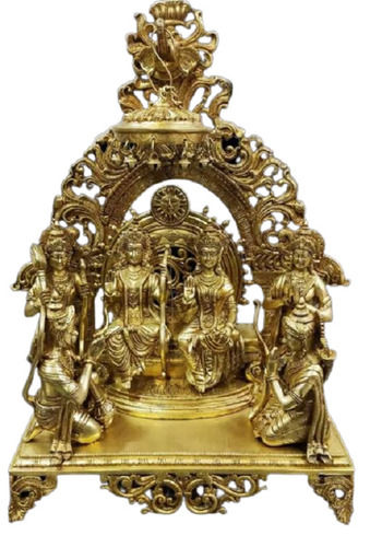 Durable 23.10 X 19 X 25 Inch Gold Plated Brass Ram Darbar Statue 