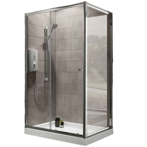 Glossy 6 Feet Stainless Steel And Glass Body Plain Shower Cubicle With Hinged Door