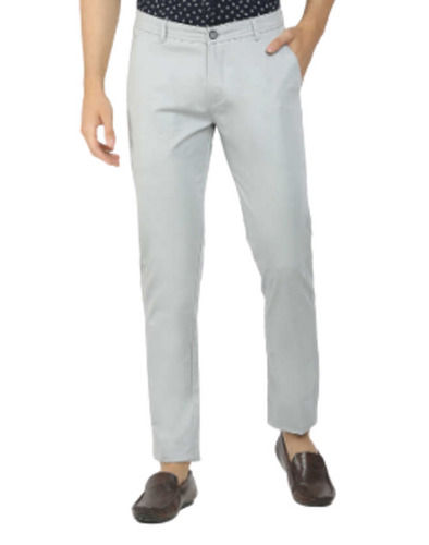 Grey Casual Wear Regular Fit Button Closure Plain Cotton Pant For Mens