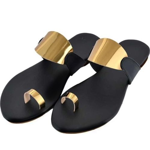 Fashion-01 Bk/gold Ladies Chappal - Color: Black Gold