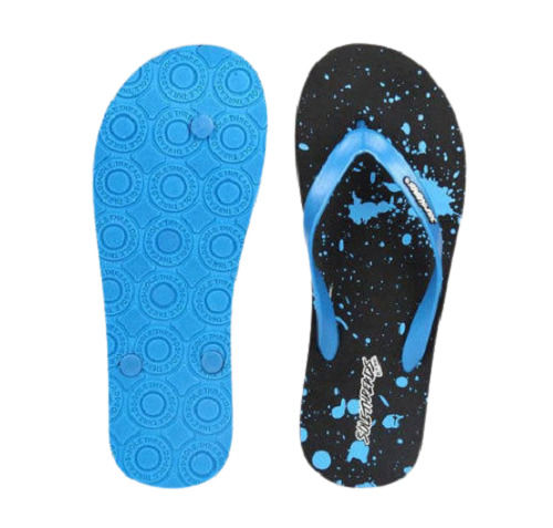 Blue And Black Light Weight Casual Wear Rubber Printed Flip Flops For Mens 