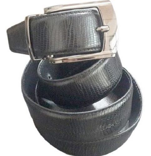 Black Plain Steel Buckle Mens Leather Belt 