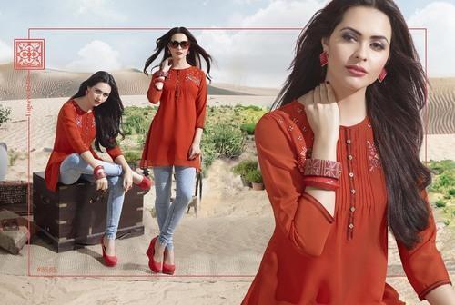 Skin Friendly 3/4th Sleeve Embroidery Printed Designer Cotton Kurti