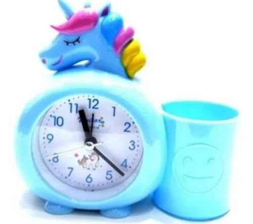 Unicorn Design Polished Plastic Table Alarm Clock With Pen Stand 