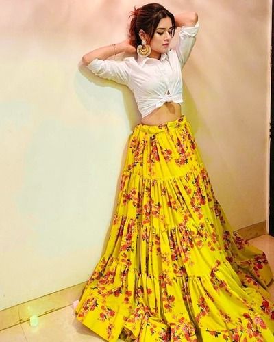 Women Latest Shirt Style Top with Printed Lehenga Bottom