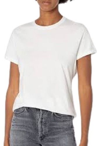 Ladies Plain Round Neck Short Sleeve White Cotton T Shirt Gender: Female