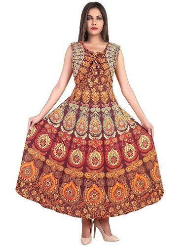 Ladies Sleeveless Printed Cotton Kurti For Party Wear