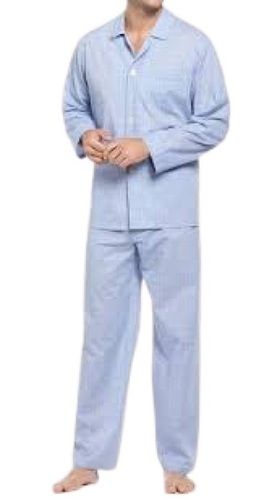 Mens Plain Light Blue Long Sleeve Cotton Pajamas